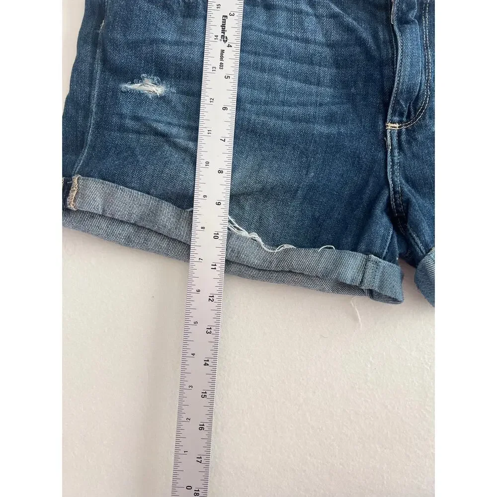 PAIGE Womens 31 Jimmy Distressed Denim Shorts Dark Wash Cuffed Mid Rise